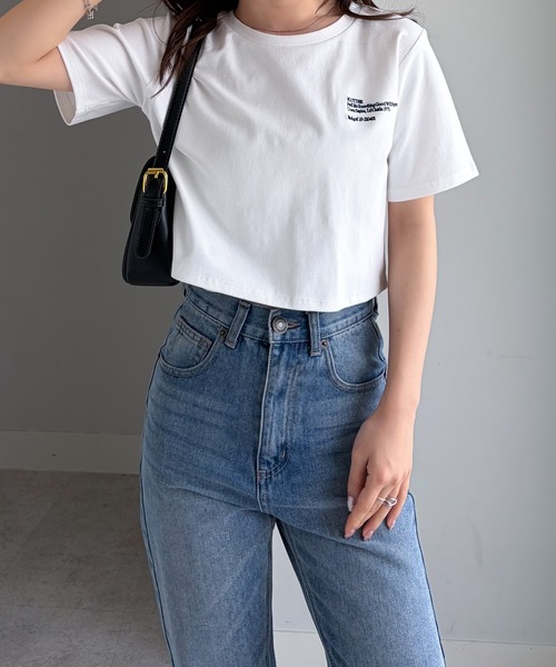 solleim（ソルレム） tシャツ 半袖 クロップド刺繍Tシャツ レディース
