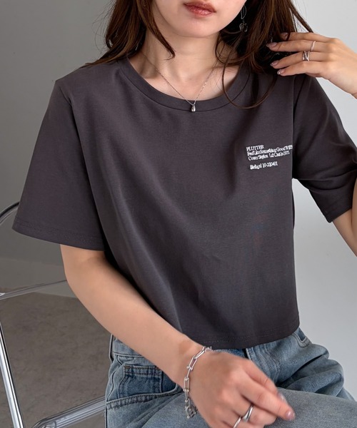 solleim（ソルレム） tシャツ 半袖 クロップド刺繍Tシャツ レディース