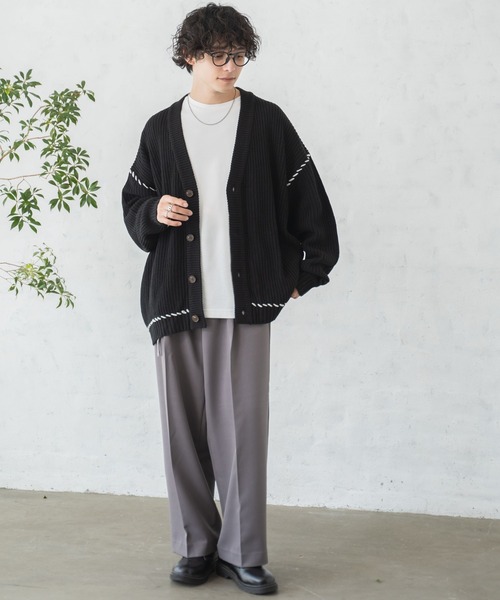 「WEGO」 ニットカーディガン LARGE ブラック メンズ_画像4