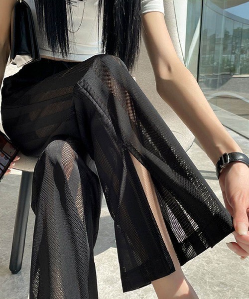 パンツ 夏服にピッタリな涼しい透け感シースルーシアーロング
