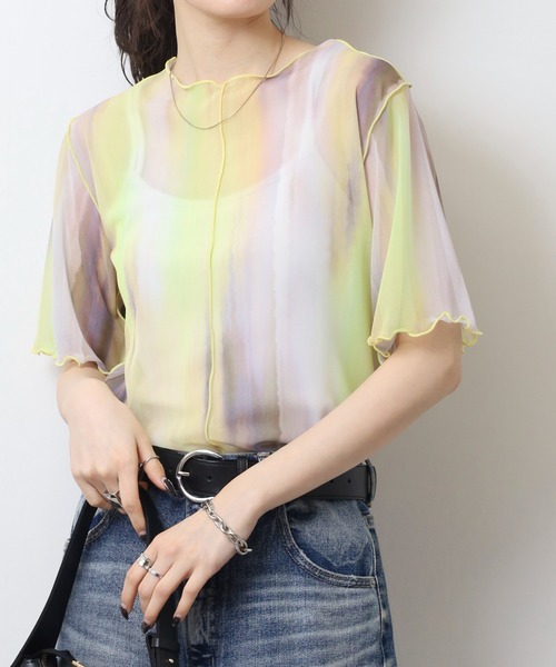 tシャツ A.N.L グラデーションチュールメロウプルオーバー レディース tシャツ A.N.L グラデーションチュールメロウプルオーバー