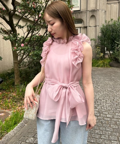 ブラウス シャツ Aラインフレアラッフルブラウス レディース