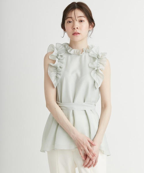 CELFORD ブラウス シャツ Aラインフレアラッフルブラウス