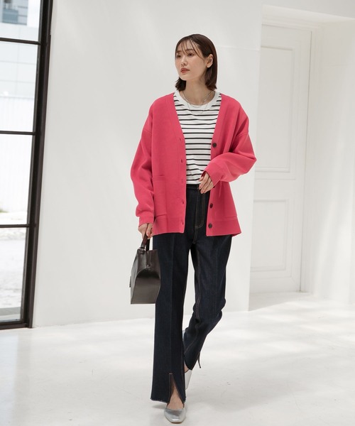「GLOBAL WORK」 ニットカーディガン LARGE グレイッシュベージュ レディース