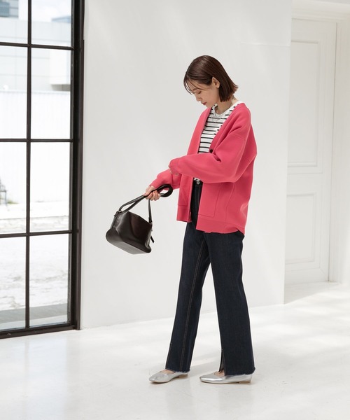 「GLOBAL WORK」 ニットカーディガン LARGE グレイッシュベージュ レディース