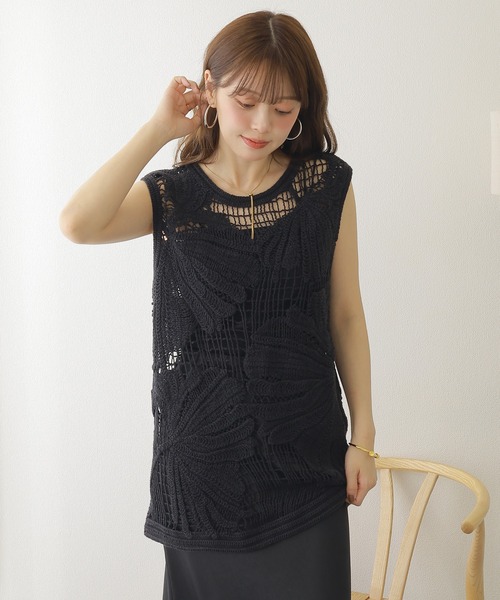 ニット セーター crochet sleeveless knit tops /ボタニカル クロシェ ノースリーブ ニット トップス レディース ニット セーター crochet sleeveless knit tops /ボタニカル