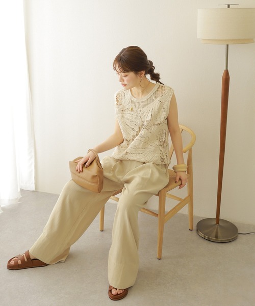 ニット セーター crochet sleeveless knit tops /ボタニカル クロシェ ノースリーブ ニット トップス レディース ニット セーター crochet sleeveless knit tops /ボタニカル