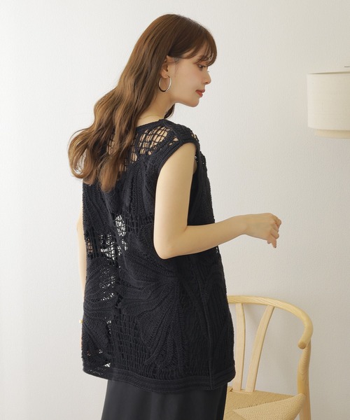 ニット セーター crochet sleeveless knit tops /ボタニカル クロシェ