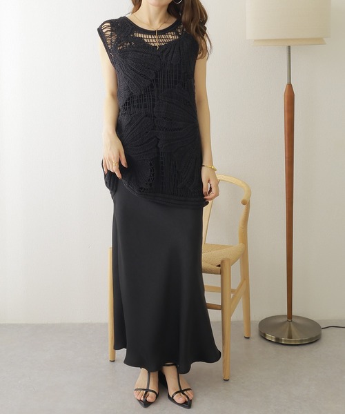 ニット セーター crochet sleeveless knit tops /ボタニカル クロシェ ノースリーブ ニット トップス レディース ニット セーター crochet sleeveless knit tops /ボタニカル