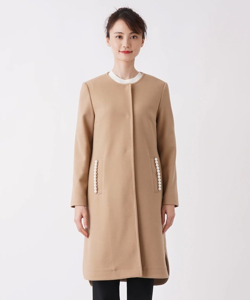 「en recre」 ノーカラーコート 2 ライトブラウン レディース_画像5