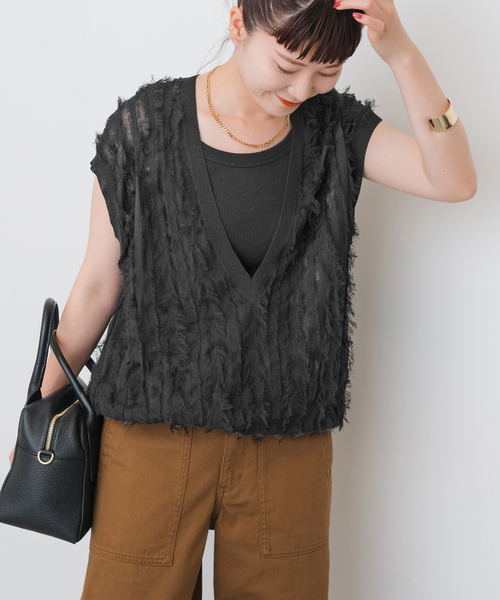 Spick & Span WEB限定品　フリンジノースリーブベスト Spick & Span（スピックアンドスパン）の「《WEB限定》ツィード