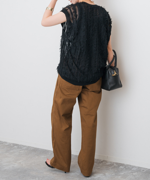 ベスト ジレ フリンジジレ レディース She's Closet ベスト ジレ ショート丈フリンジかぎ編みクロシェ