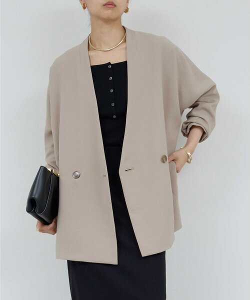 ガリャルダガランテ　ジャージージャケットグレージュ GALLARDAGALANTE（ガリャルダガランテ） ジャケット ノーカラー