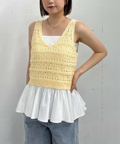 アンサンブル 透かしスラブニットベストｘペプラムキャミＳＥＴ