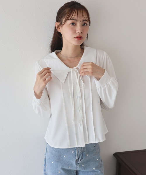 【ブルレア】BlueleaBig color blouse ビッグカラーブラウス big collar frill blouse / sky blue （ビッグカラーフリルブラウス