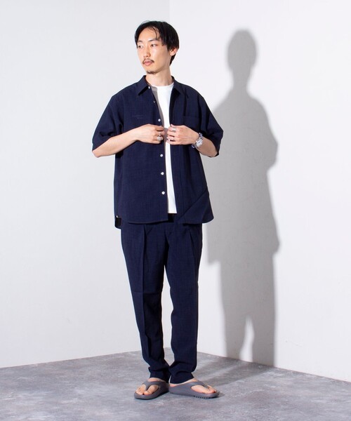 「GLOSTER」 半袖シャツ L ネイビー メンズ_画像2