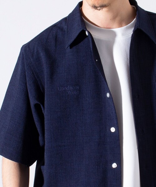 「GLOSTER」 半袖シャツ L ネイビー メンズ_画像8