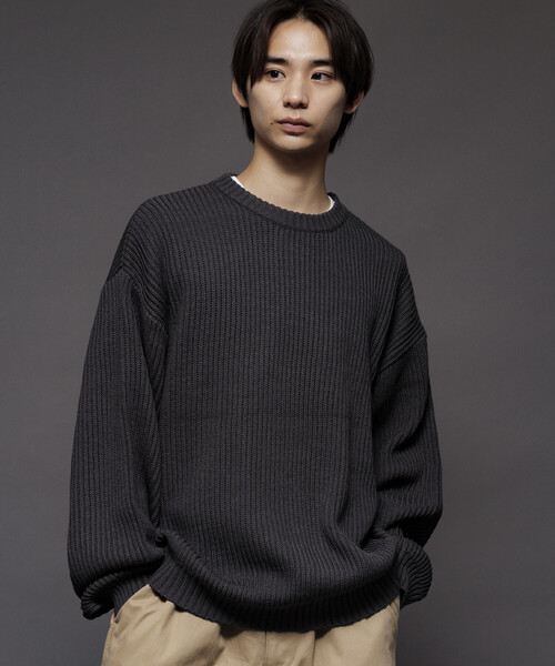 ▪️ stone  クルーネックニットセーター　リブ 黒　M 箱あり FREAK'S STORE（フリークスストア） セーター ニット 限定展開