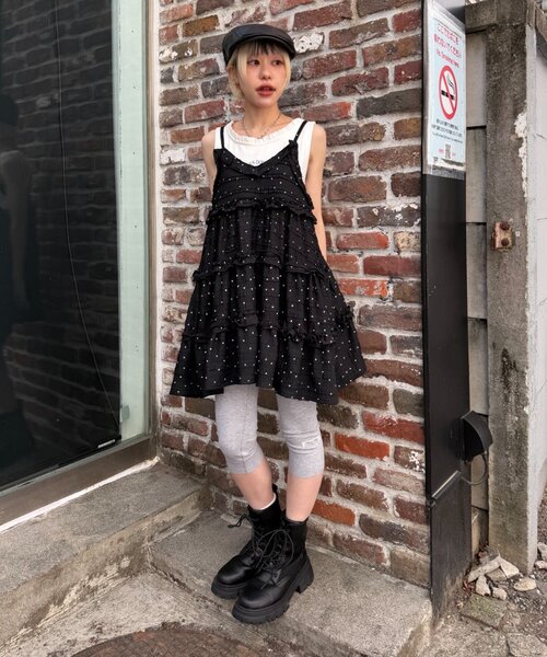 ワンピース 「新色ドット柄が登場！」「季節問わず使える」立体レースミニキャミワンピースの画像