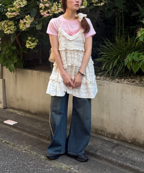 ワンピース 「新色ドット柄が登場！」「季節問わず使える」立体レースミニキャミワンピースの画像