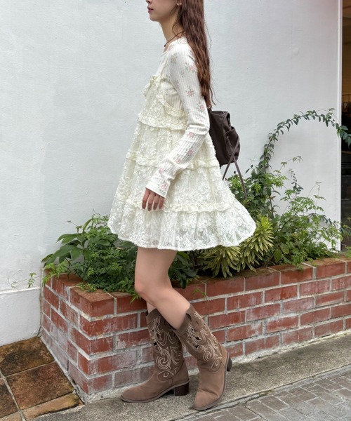 w closet レースティアードミニキャミワンピ(ホワイト) w closet（ダブルクローゼット） ワンピース 「体型カバー/シーズン