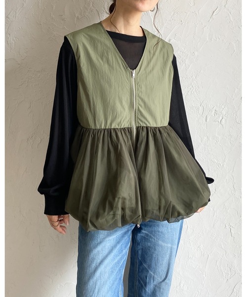 She's Closet ベスト ジレ Vネックダブルジップチュールレイヤード She's Closet ベスト ジレ Vネックダブルジップチュールレイヤード