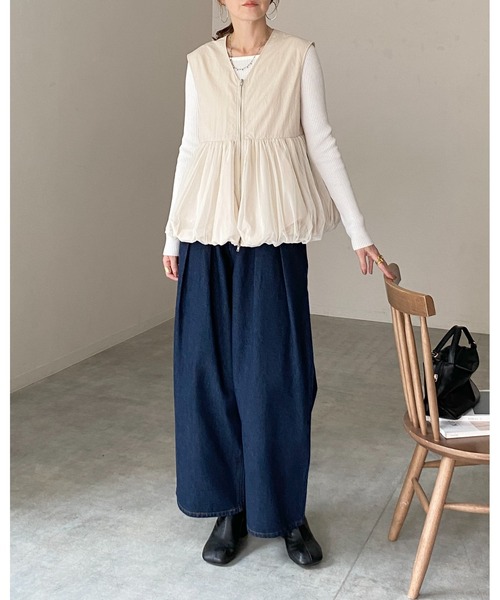 She's Closet ベスト ジレ Vネックダブルジップチュールレイヤード