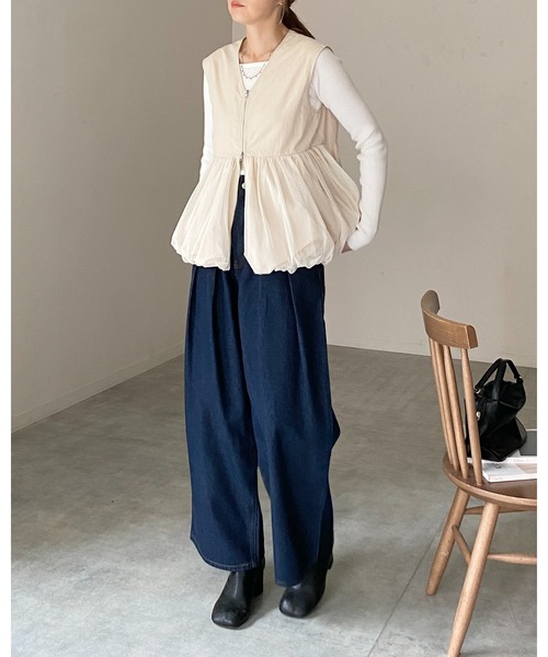 She's Closet ベスト ジレ Vネックダブルジップチュールレイヤード
