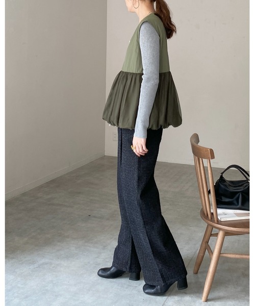 She's Closet ベスト ジレ Vネックダブルジップチュールレイヤード