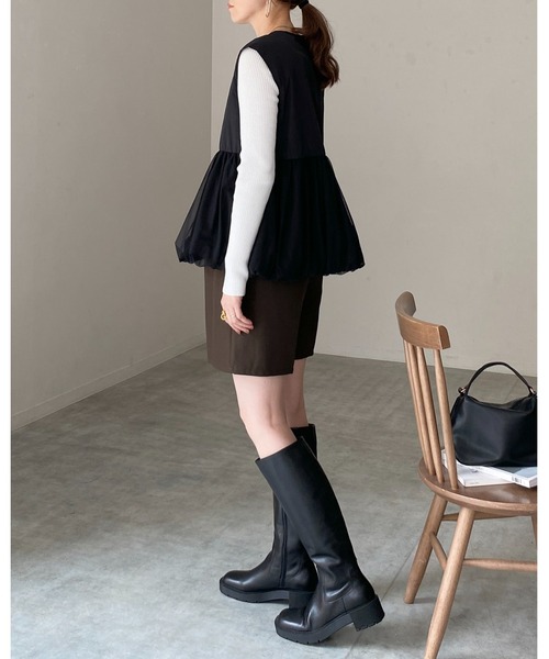 She's Closet ベスト ジレ Vネックダブルジップチュールレイヤード