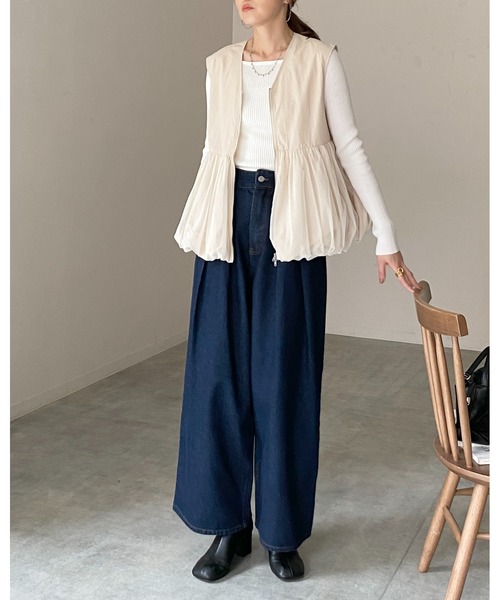 She's Closet ベスト ジレ Vネックダブルジップチュールレイヤード