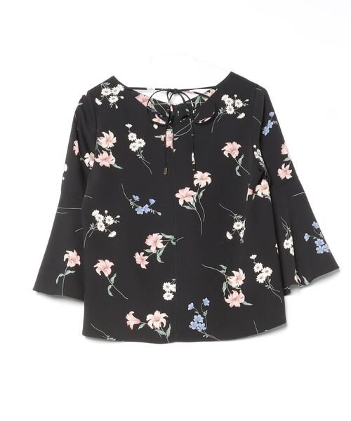 「Rose Tiara」 花柄7分袖ブラウス 38 ブラック レディース_画像2
