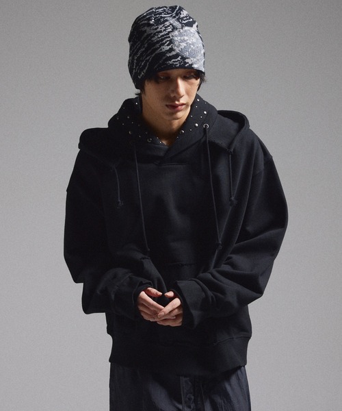 GRANCY パーカー 「GRANCY」Layered Studded Pullover Hoodie
