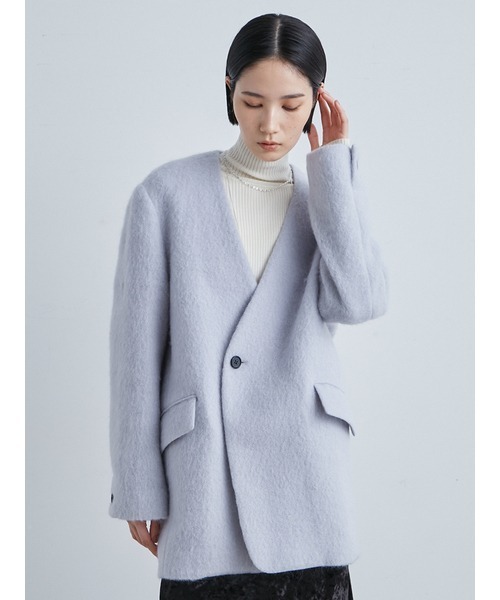 【値下げ中】ミースロエ　MIESROHE ノーカラージャケット　サイズ1 MIESROHE（ミースロエ） ノーカラージャケット 1 ライトブルー