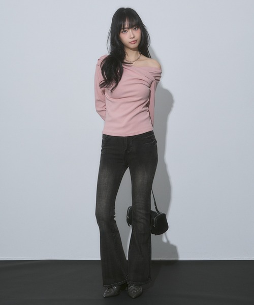 ENVYM（アンビー） tシャツ タックオフショルトップス レディース