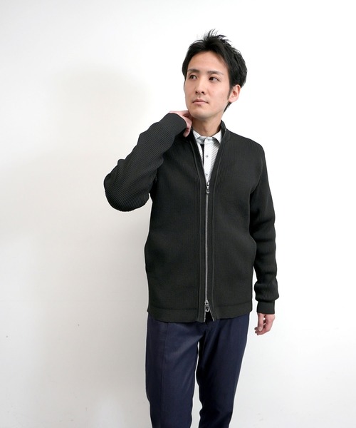 カーディガン 「HIDEAWAYS BLACK」フルジップスタンドニットブルゾン メンズ_24
