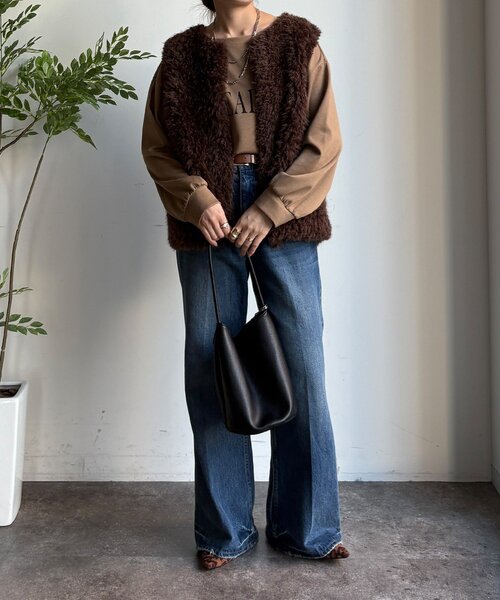 「DouDou」 ベスト FREE グレイッシュベージュ レディース_画像5