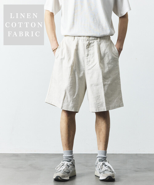 パンツ 100% linen easy baggy shorts FREAK'S STORE（フリークスストア） パンツ LINEN COTTON EASY SHORT