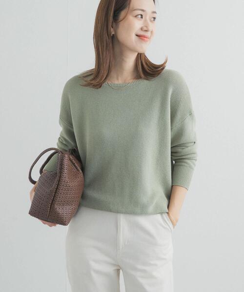 ARTS&amp;SCIENCE / アーツアンドサイエンス | リネン 100％ ボートネック ニット | 1 | グリーン | レディース 100% Merino Wool Cropped Aran Cardigan - Kiwi
