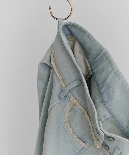 OLUN ワイドパンツ ジーンズ デニム デニムパンツ fringe detail tuck
