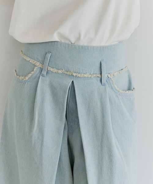 OLUN ワイドパンツ ジーンズ デニム デニムパンツ fringe detail tuck