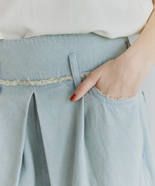 OLUN ワイドパンツ ジーンズ デニム デニムパンツ fringe detail tuck