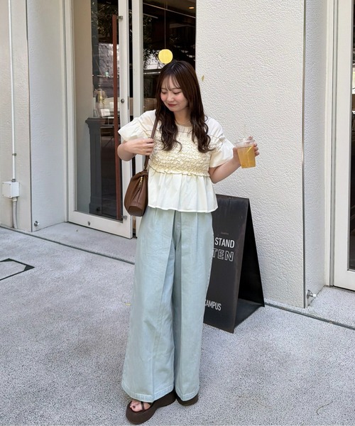 OLUN ワイドパンツ ジーンズ デニム デニムパンツ fringe detail tuck