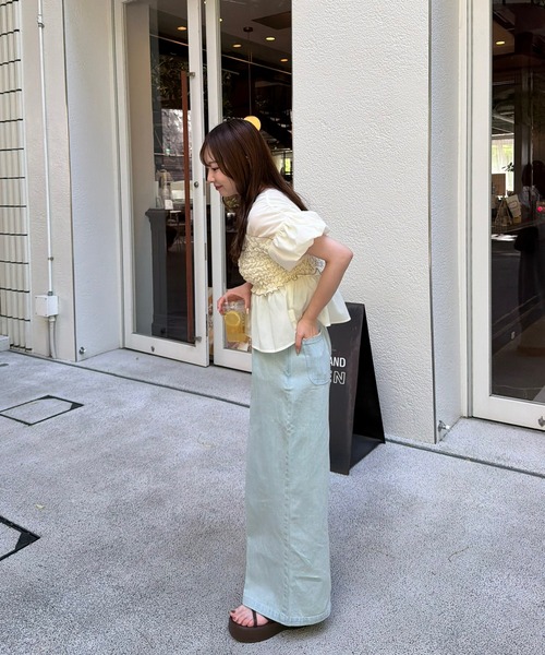 フリンジタックデニムパンツ/OLUN OLUN ワイドパンツ ジーンズ デニム デニムパンツ fringe detail tuck
