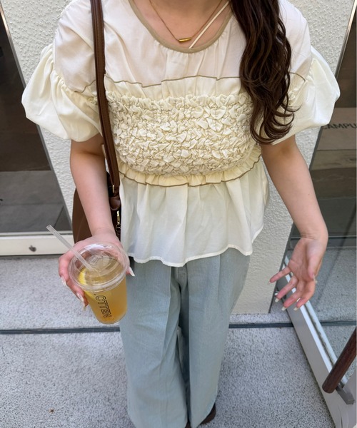 OLUN ワイドパンツ ジーンズ デニム デニムパンツ fringe detail tuck
