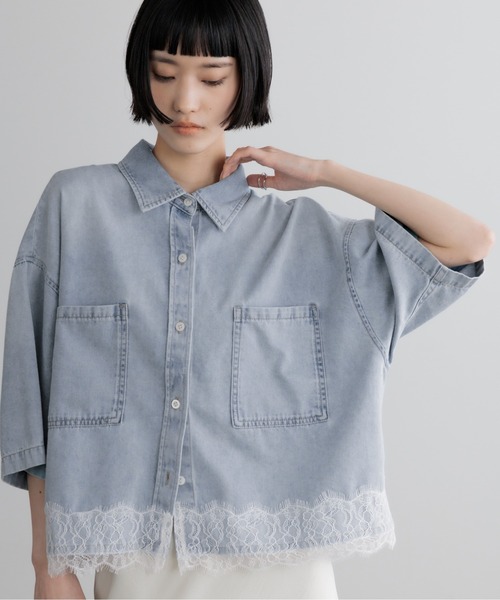 ブラウス シャツ レースデニムシャツ　684917 レディースの画像