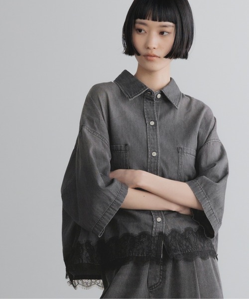 ブラウス シャツ レースデニムシャツ　684917 レディースの画像