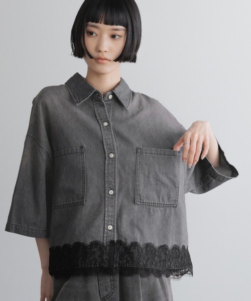 ブラウス シャツ レースデニムシャツ　684917 レディースの画像