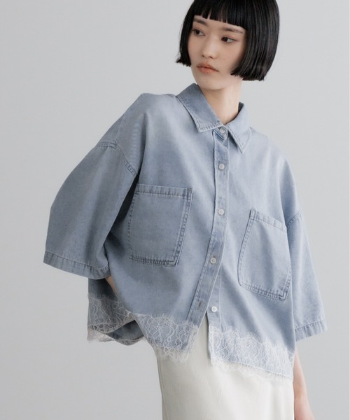 ブラウス シャツ レースデニムシャツ　684917 レディースの画像