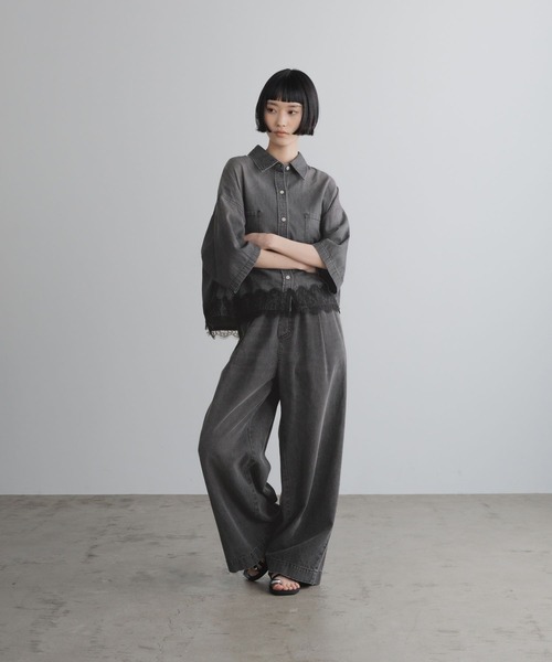 ブラウス シャツ レースデニムシャツ　684917 レディースの画像